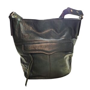 Rebecca Minkoff Jasper Hobo Leather Bucket Bag Hunter Green